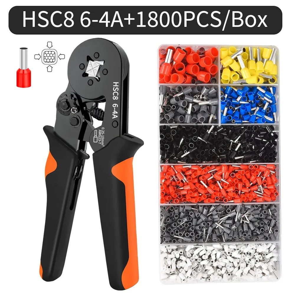 Hexagonal Ratchet Ferrule Crimping Tool Kit with Wire Terminals and Ferrule Sleeves