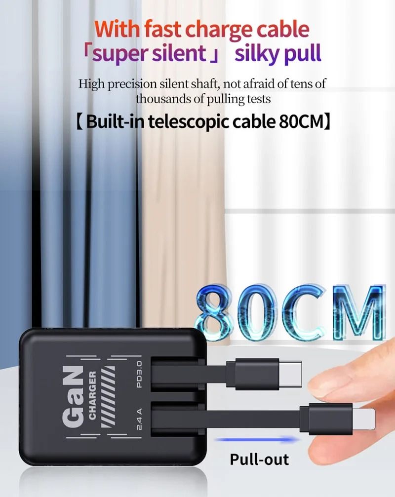 Telescopic GaN Fast Charger – 65W Retractable Compact Power Station