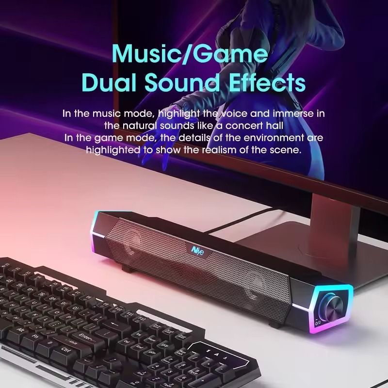 Bluetooth 5.0 Computer Soundbar with Surround Stereo Subwoofer and Wired Connection