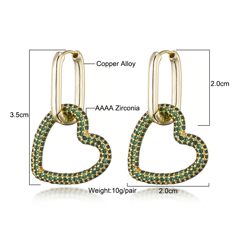 Elegant Heart Charm Hoop Earrings with Zircon Crystals