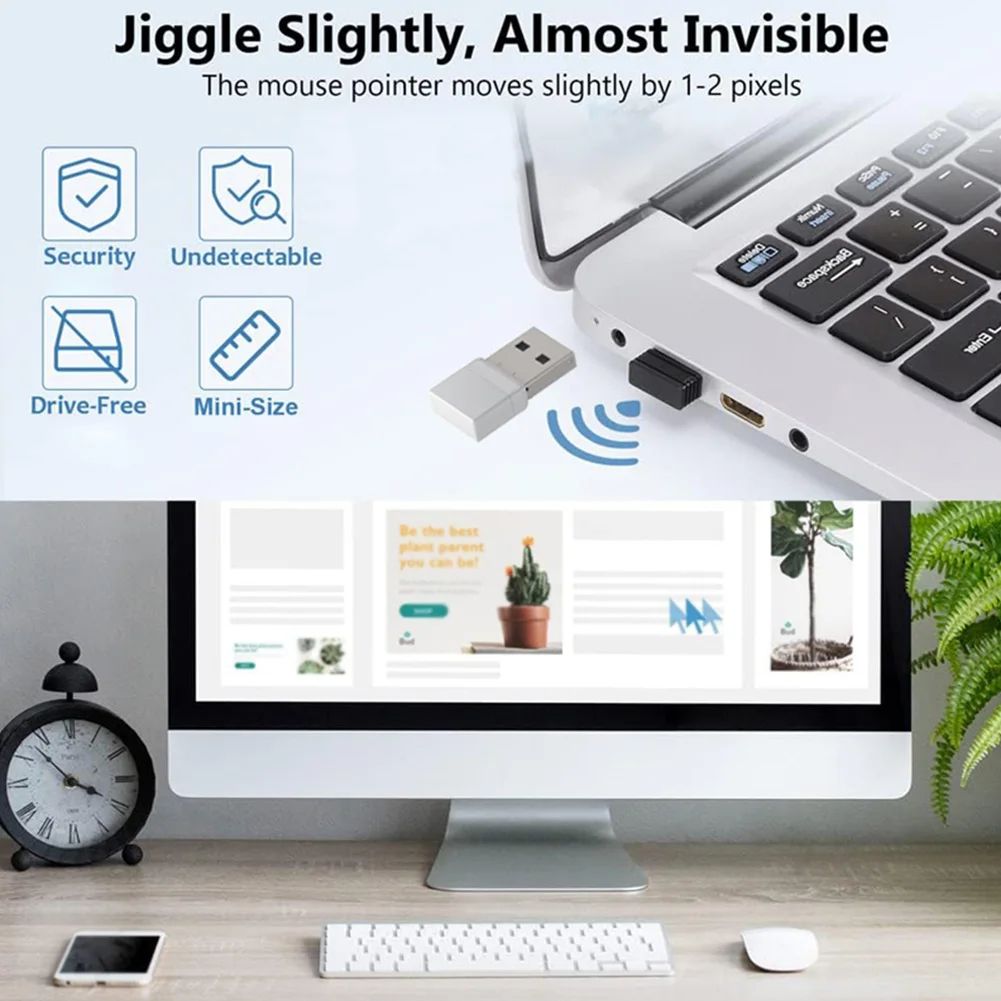 2-in-1 USB-C Undetectable Mouse Jiggler Keep Computer Awake Device