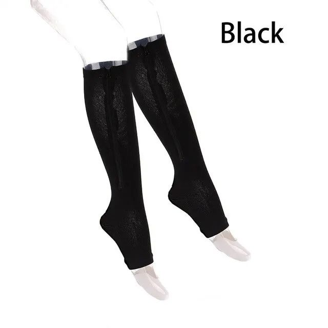 Compression Knee Support Socks with Zipper and Open Toe Design for Comfortable All Day Relief