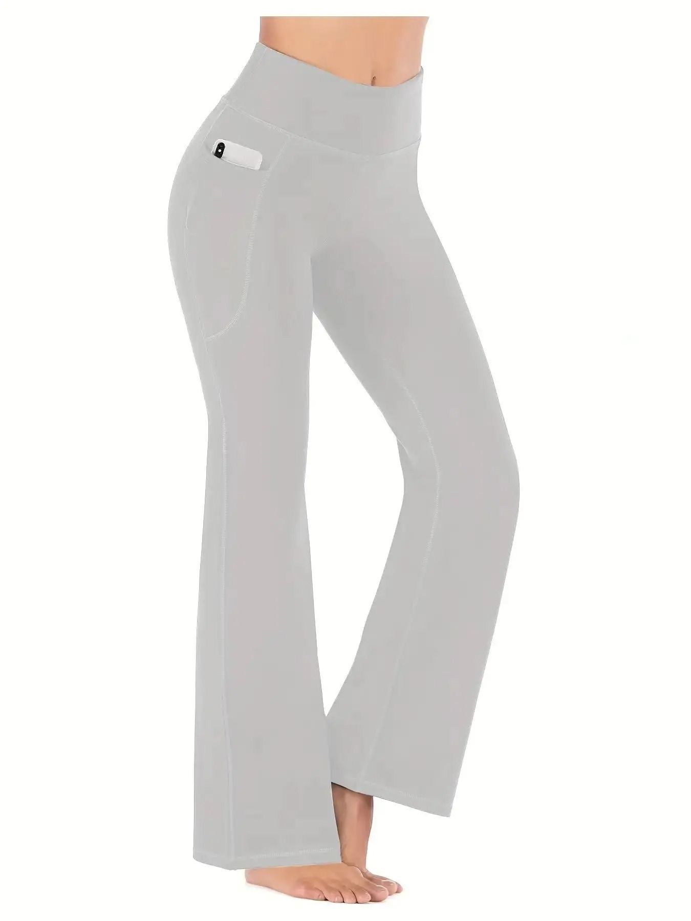 Womens High-Waist Flared Yoga Pants with Pockets – Tummy Control Stretch Fit