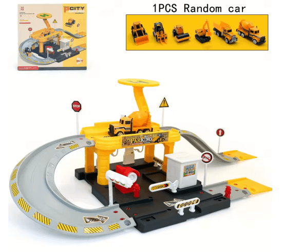Interactive City Car Track Set with Parking Lot Road Play System