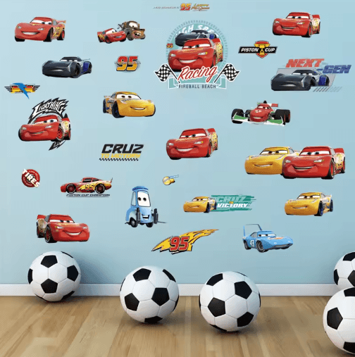 3D Cars Wall Stickers Lightning McQueen Kids Room Cartoon Decals