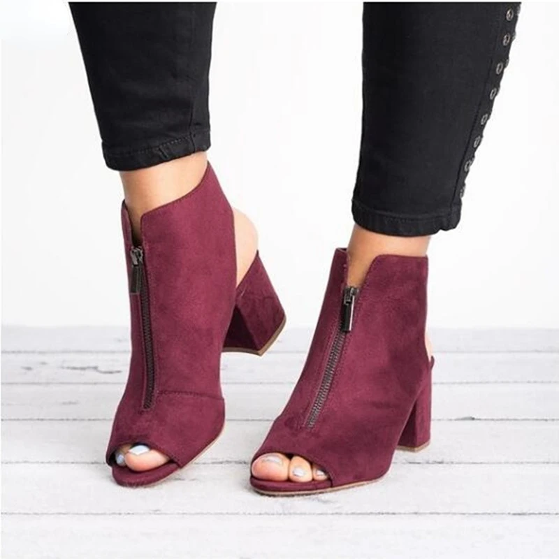 Elegant Medium Heel Women's Shoes, Comfortable Plus Size Fish Mouth Chunky Heel Sandals