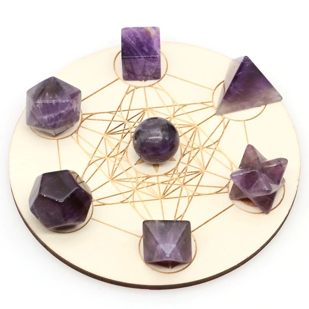 7 Piece Sacred Geometry Crystal Set Platonic Solids