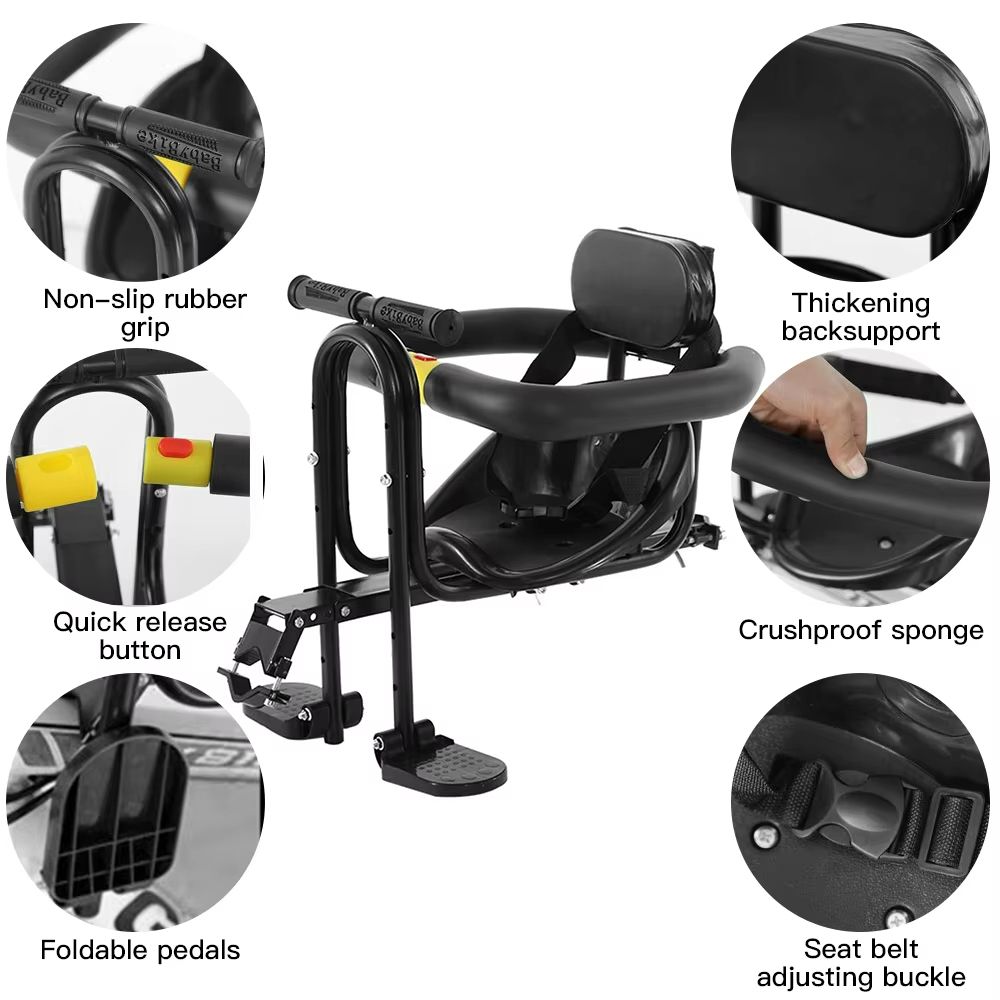 Ultimate Front-Mounted Child Bike Seat – Secure Bicycle Child Safety Seat with Foot Pedals