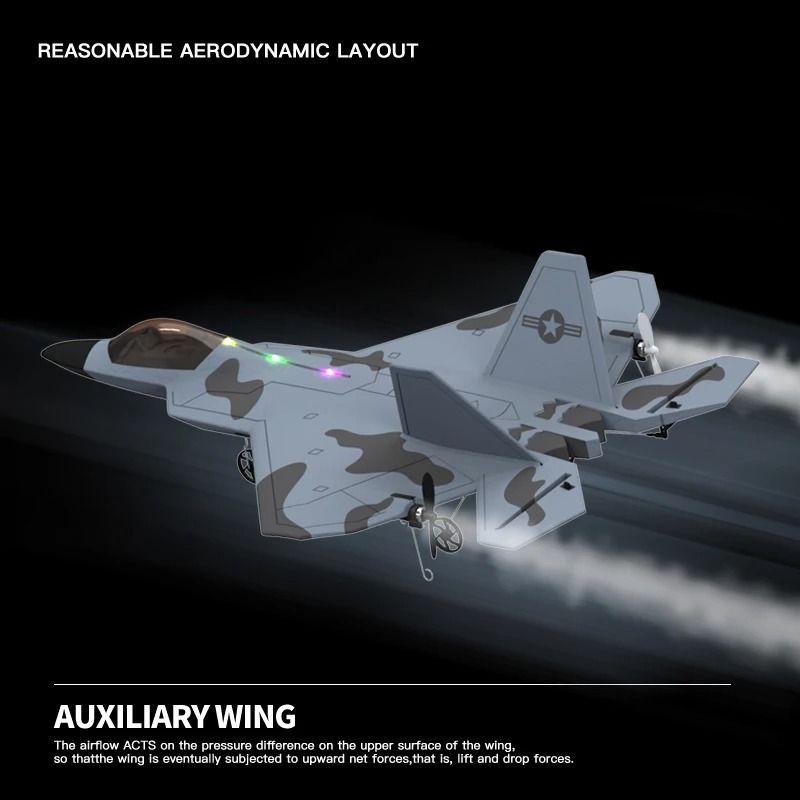 2024 F22S RC Airplane 24G 4 Channel Foam Warplane with LED and Gyroscope