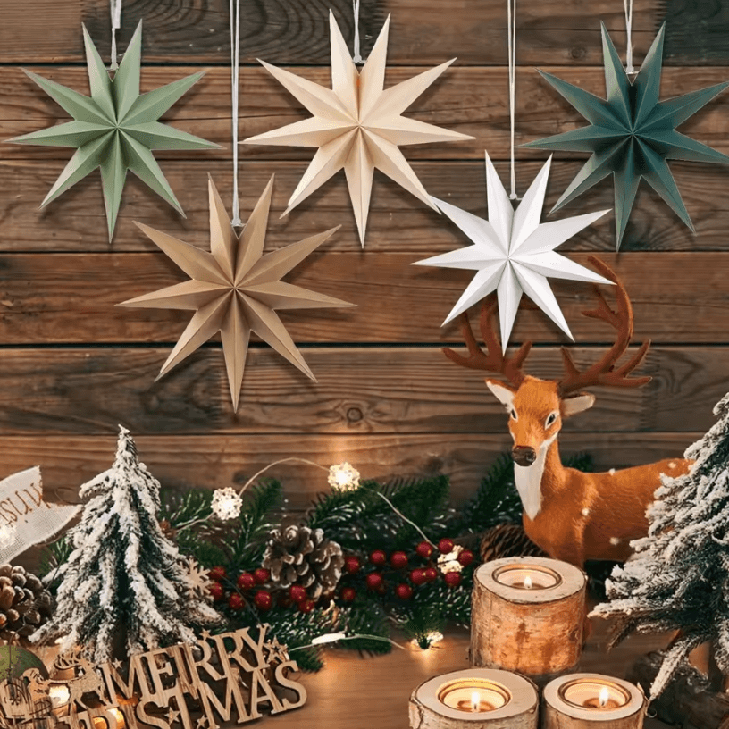 5-Pack Christmas Hanging Ornaments – Paper Star Tree Decorations Colorful Xmas Party Decor for Holiday Home