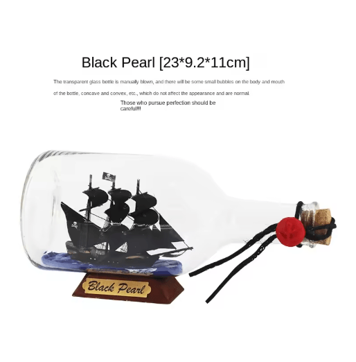 Black Pearl Ship in a Bottle Decor Pirate Glass Bottle Nautical Ornament