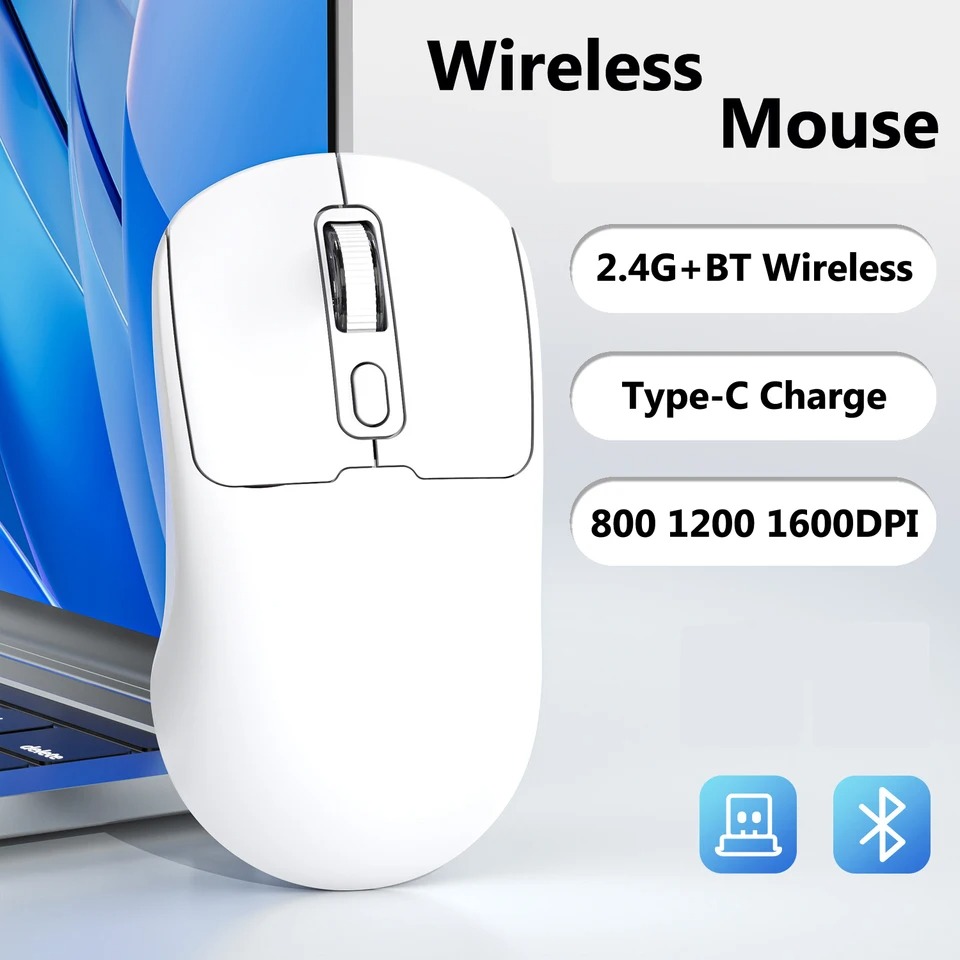 Silent Bluetooth Mouse, Wireless Dual Mode Rechargeable Gaming Mouse for PC, Laptop, Macbook