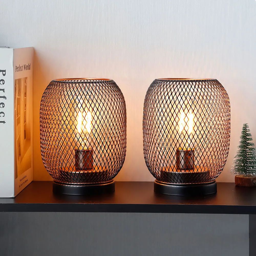 Vintage battery powered table lamp set of 2 with warm LED glow for wedding and home decor