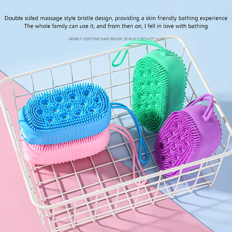 Double-sided Body Scrubber Handheld, Silicone Soft Bristles, Shower Bath Cleansing Skin Brush