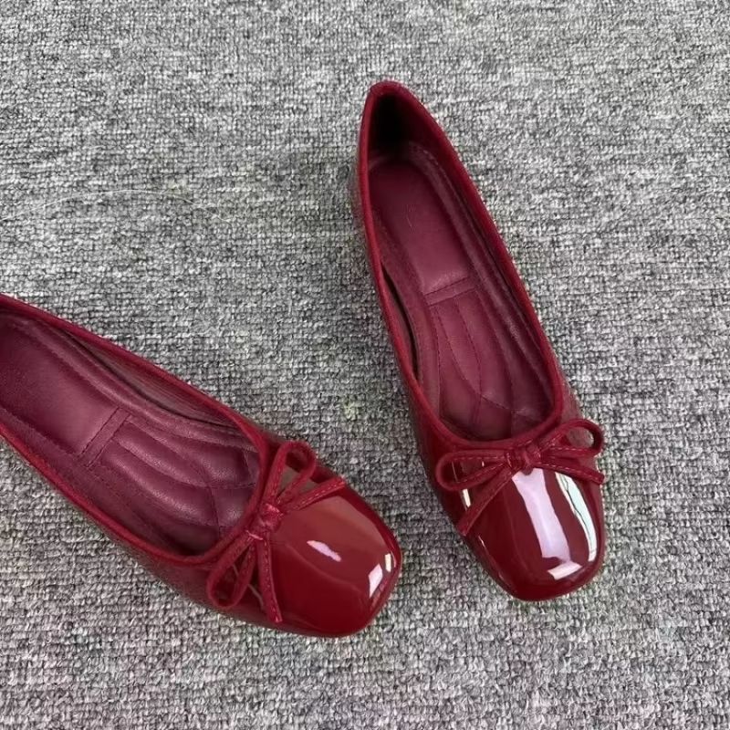 Women's French Style square toe loafers with Bowknot, Soft Sole Shallow Slip Ons for Office and Driving