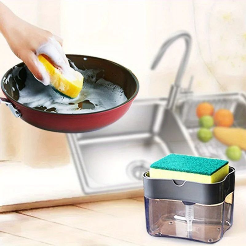 Dish Soap Dispenser for Kitchen with Sponge Holder Liquid Soap Dispenser Kitchen Caddy for Sink, Manual Pump Design