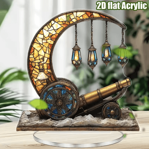 Moon & Lantern Acrylic Decor – Elegant Ramadan Eid Decoration with Star & Floral Design