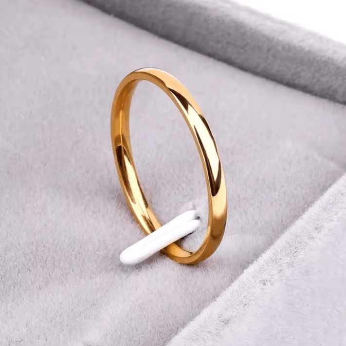 Ramos 2mm Stainless Steel Rings – Gold-Colored Anti-Allergy Couples Rings for Wedding and Bijouterie