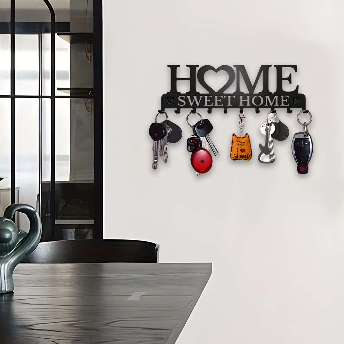 Black Metal Wall-Mounted Key Holder Rack, Sweet Home Design