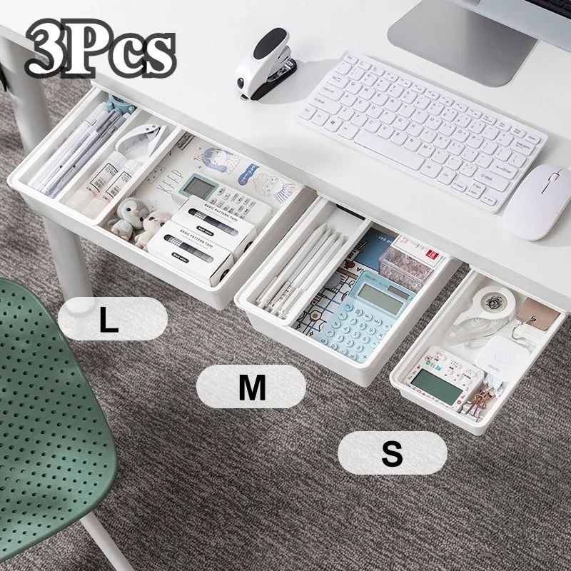 Under Desk Self Stick Hidden Storage Drawer Box