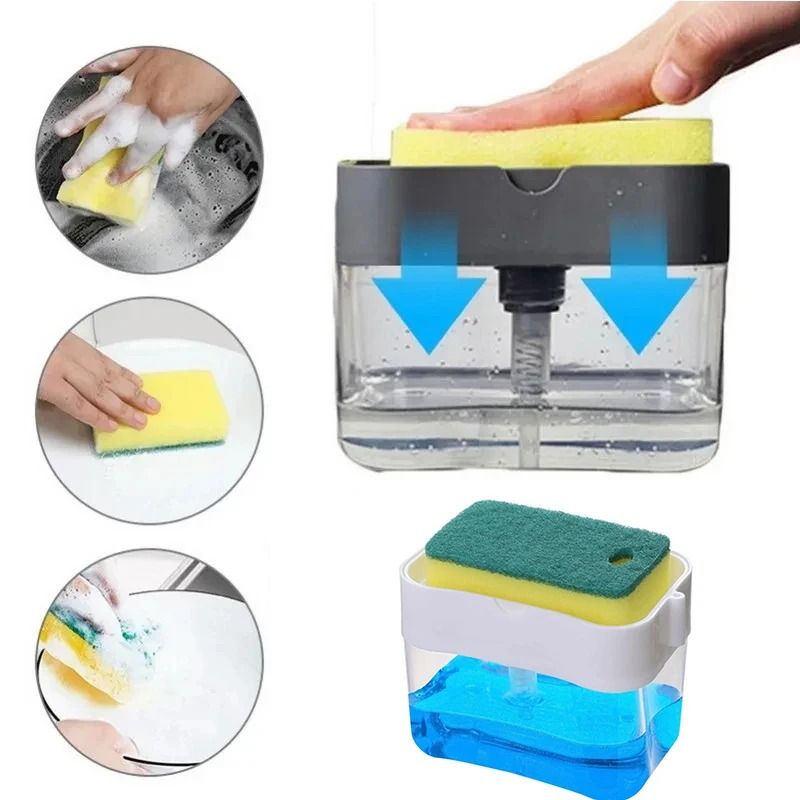 Press Soap Dispenser Box with Sponge Holder for Kitchen and Bathroom