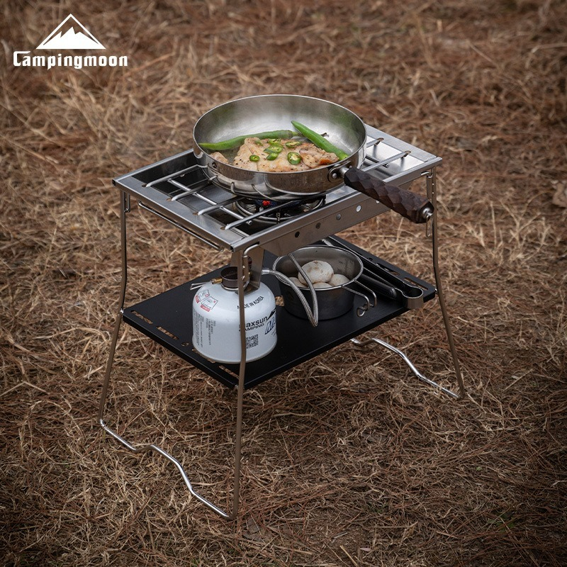 Durable Folding Stainless Steel Camping Table with Foot Frame Storage Rack