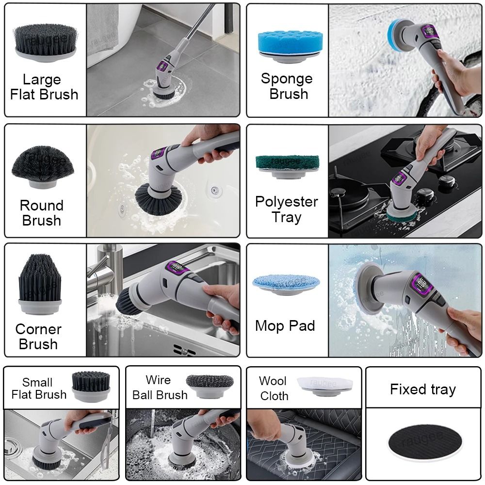 Wireless Electric Spin Scrubber 10 in 1 Bathroom Cleaning Brush for Kitchen and Toilet
