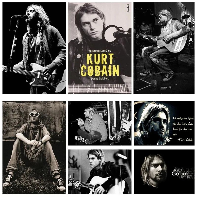 Kurt Cobain Poster Black White Retro Rock Music Wall Art Canvas Decor
