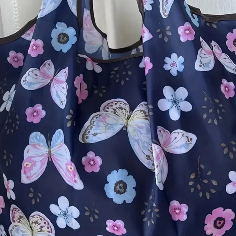 Portable Folding Shopping Bag Butterfly Flower Printing Grocery Bag Eco-friendly Reusable High-capacity Tote Bag