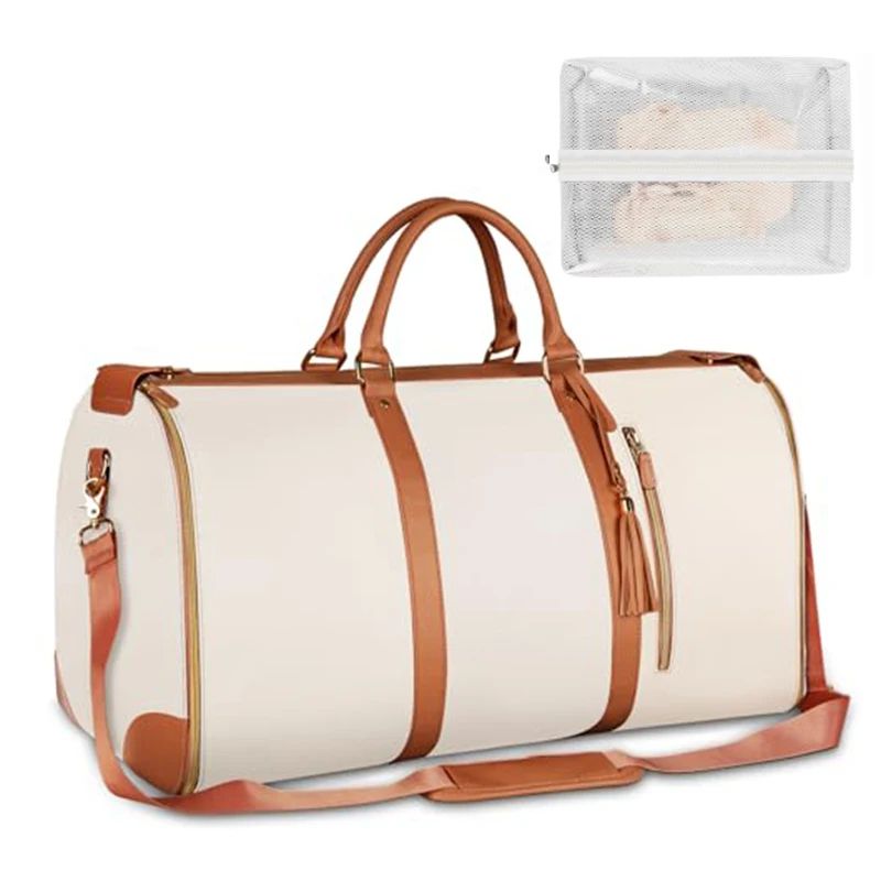 Foldable Women's Travel Bag, Large PU Leather Carry-On Duffel for Business and Vacation