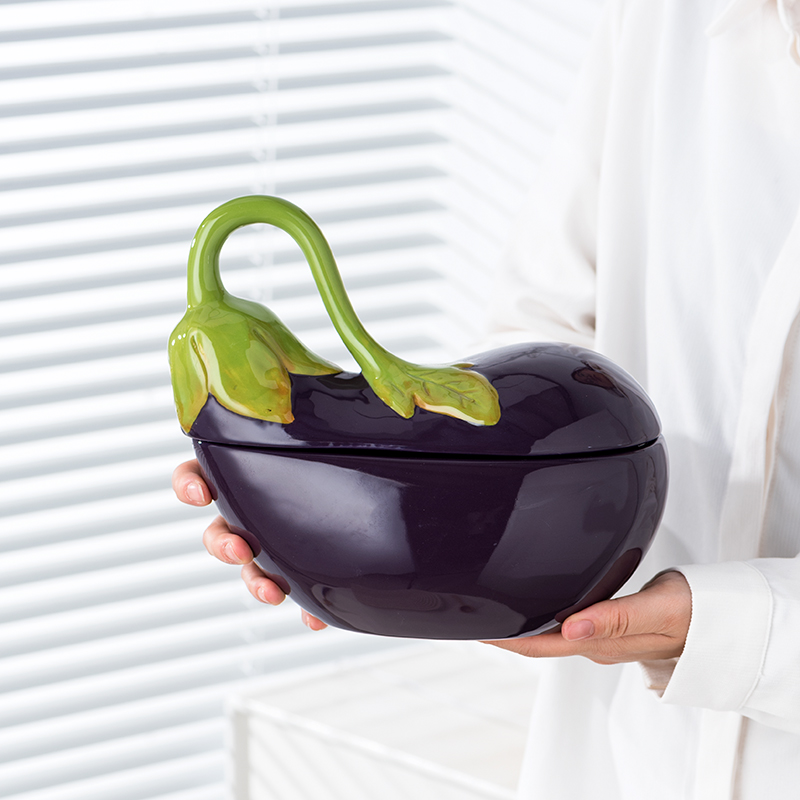 Premium Purple Ceramic Bowl with Lid Versatile Salad, Soup Noodle Serveware