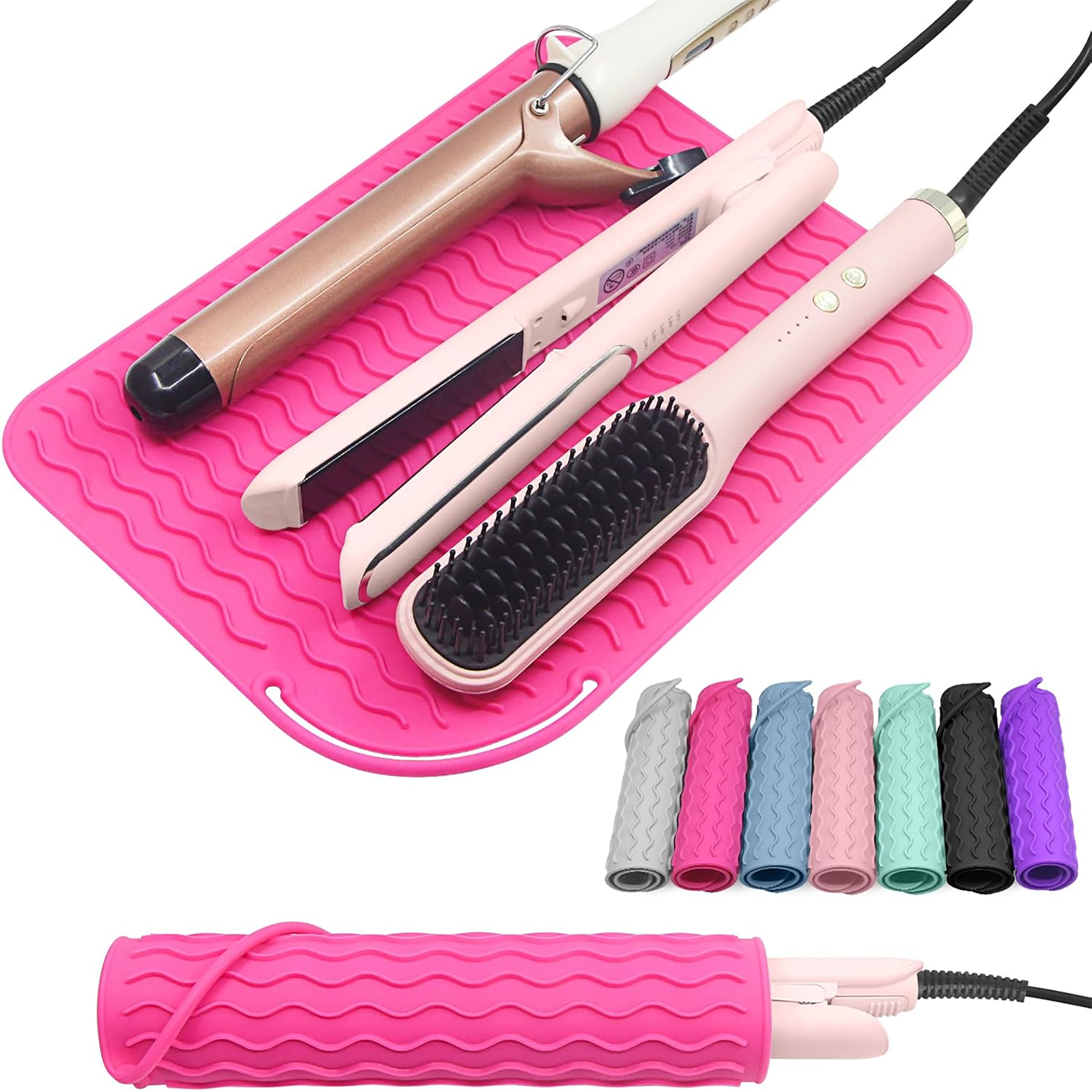 Large Silicone Heat Resistant Mat and Travel Pouch for Flat Iron and Curling Iron