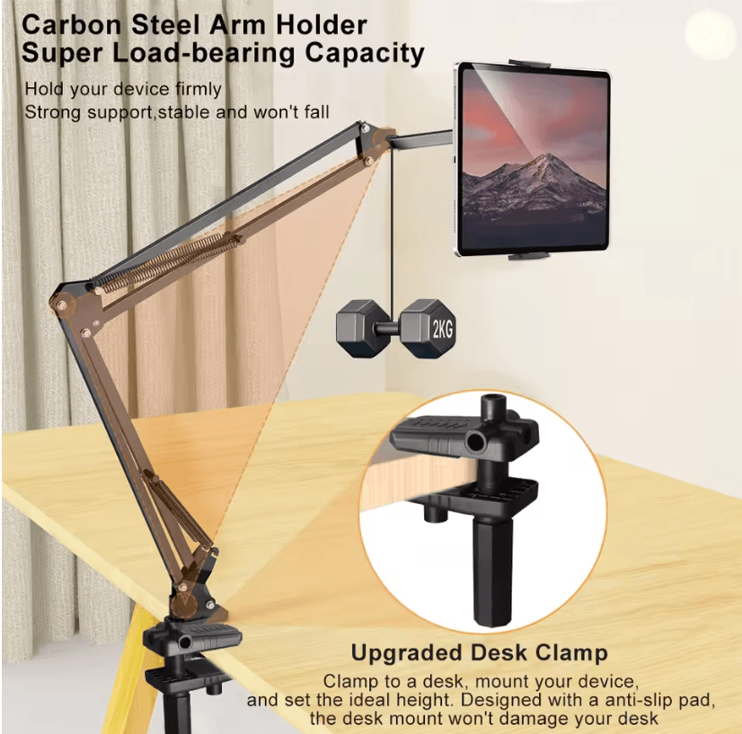 Adjustable Long Arm Tablet Stand for Bed and Desk with 360 Rotation for iPad and Android