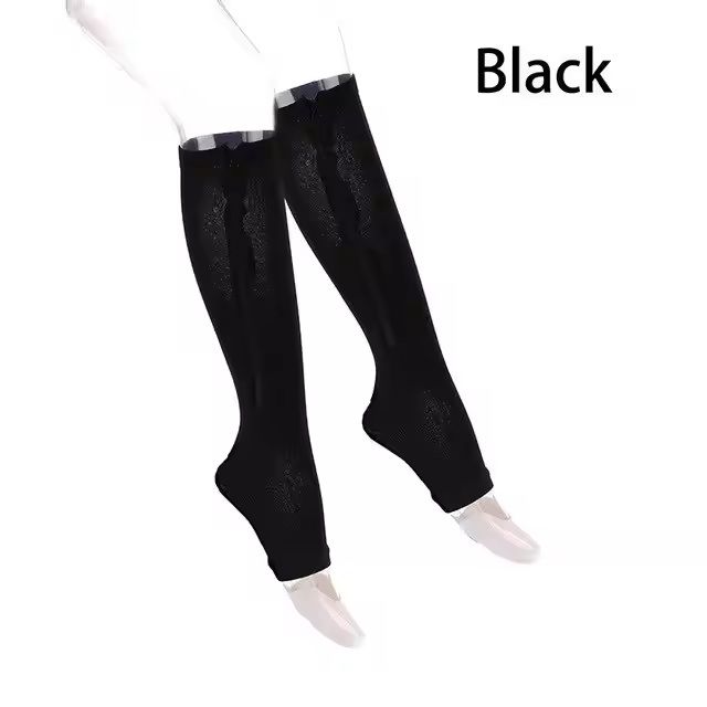 Compression Socks Open Toe Zipper Support Knee High Socks