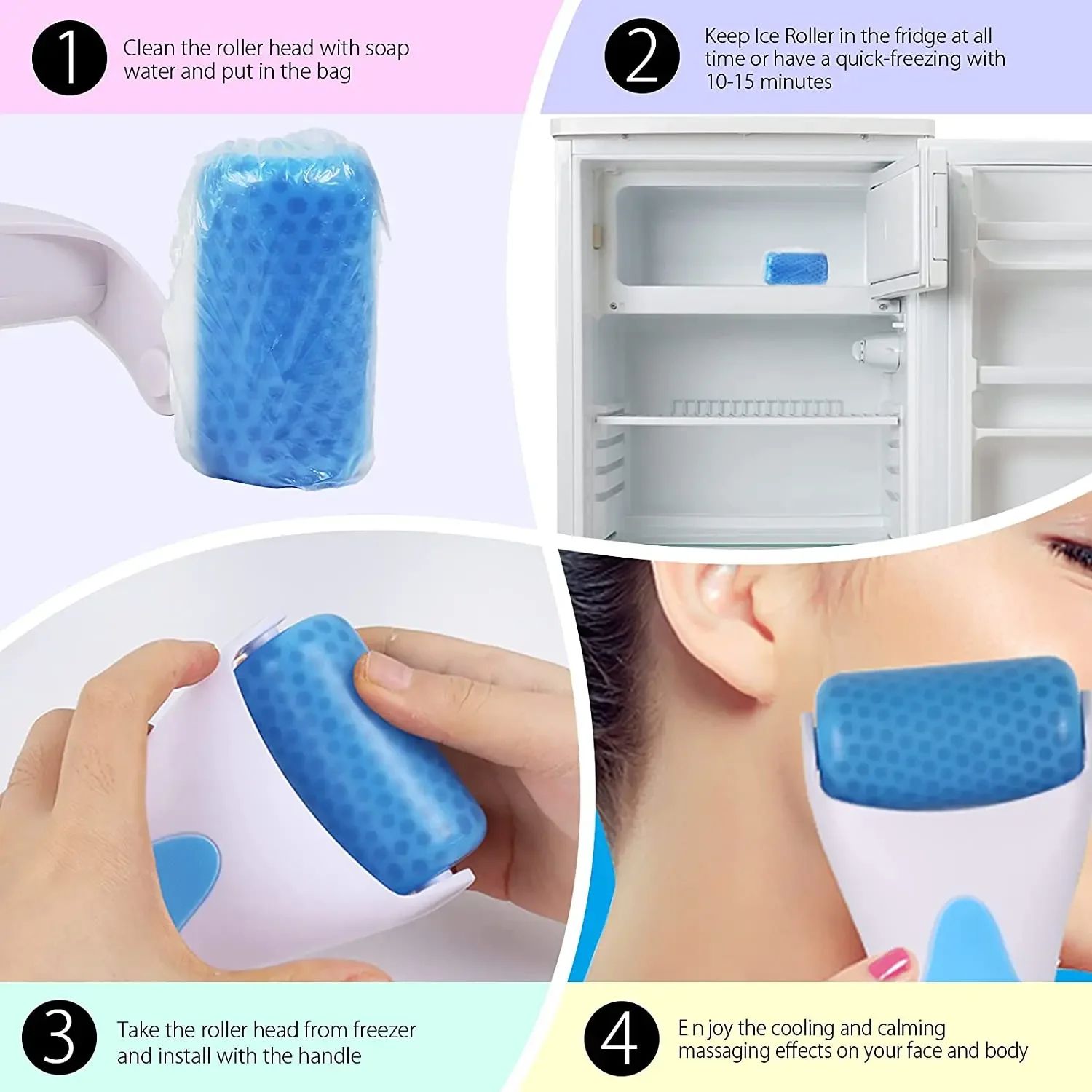 CryoGlow Stainless Steel Ice Roller for Face – Cooling Facial Massage Roller for Depuffing & Skin Tightening