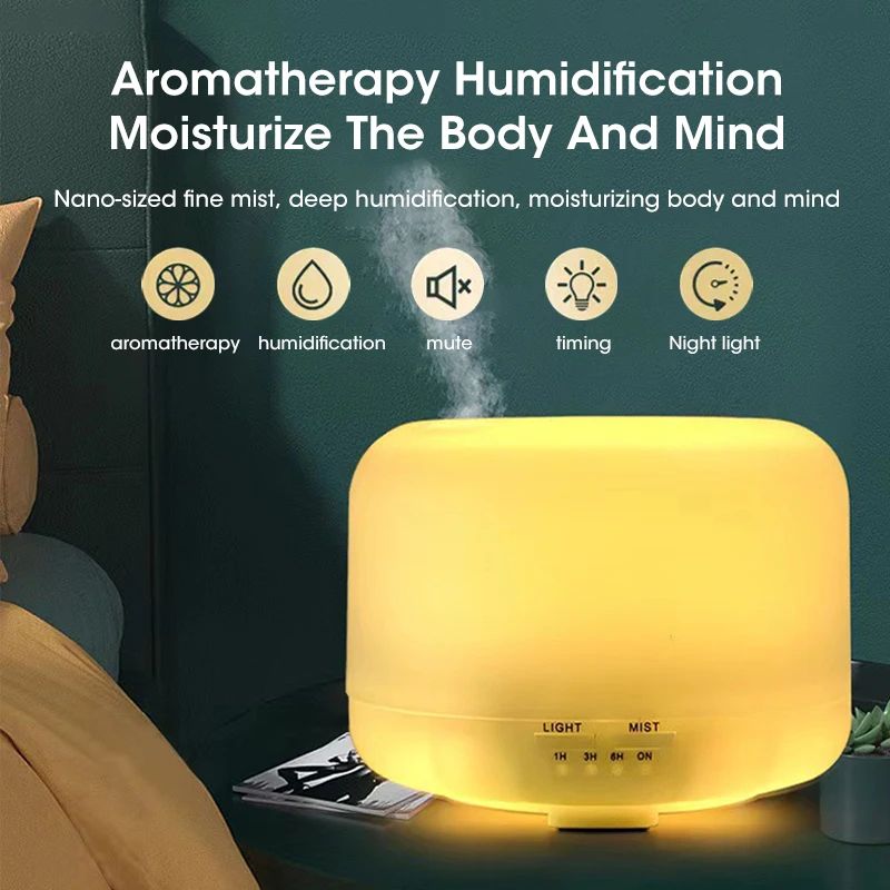 500ml Cool Mist Humidifier & Essential Oil Diffuser with Night Light (USB Ultrasonic, 6H Timer)