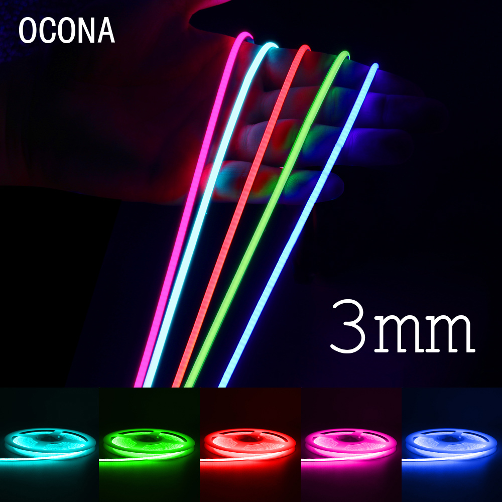 Ultra Thin Colorful COB LED Strip Light, High Density Flexible Tape for Car, Room Decor, DIY Lighting