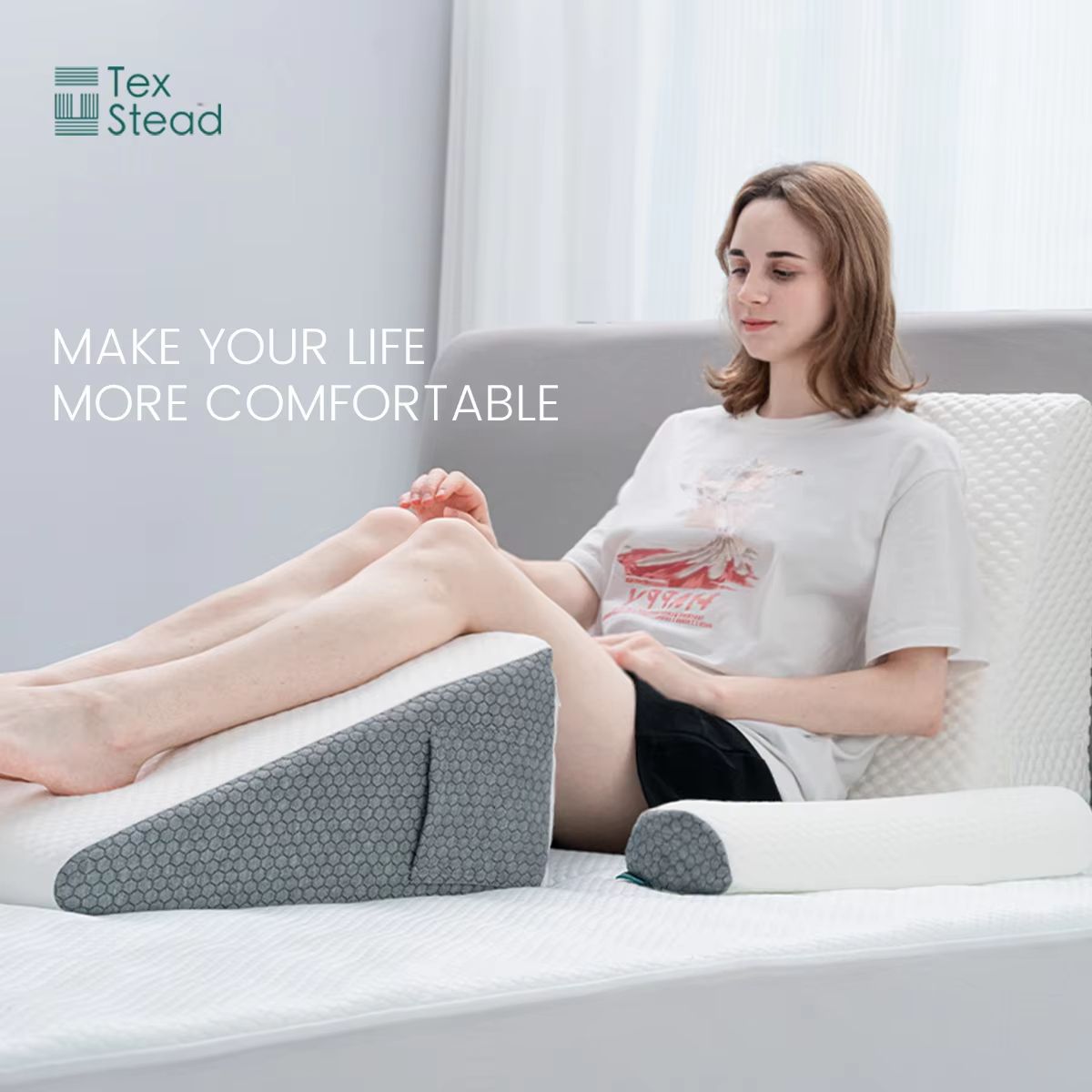2-Piece Memory Foam Wedge Pillow Set – Triangle Support Cushions for Back, Legs, Knees & Neck with Removable Covers