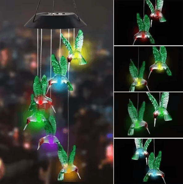 Solar LED Hummingbird Wind Chimes Lights Color Changing Garden Decor Outdoor Hanging Lamp