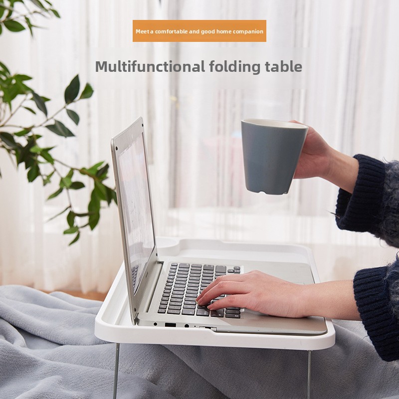 Foldable Bed Table with Cup Holder, Portable Multi-Function Lap Tray Desk, Ergonomic Space Saving Desk for Laptop Study