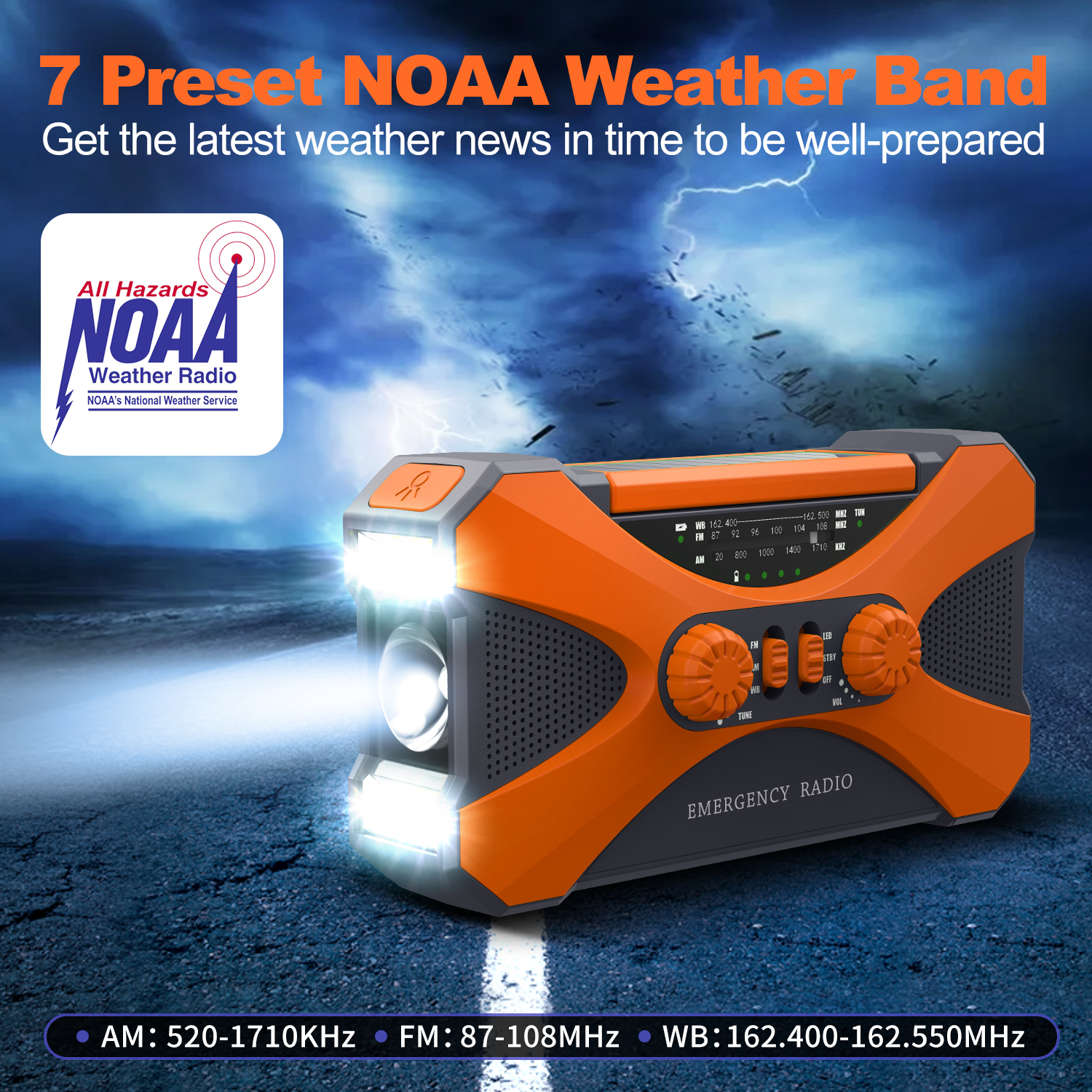 Solar Emergency Radio with Hand Crank Charger, NOAA Weather Alert & LED Flashlight