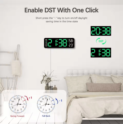 Smart LED Digital Wall Clock Silent Modern Display with Temperature & Calendar