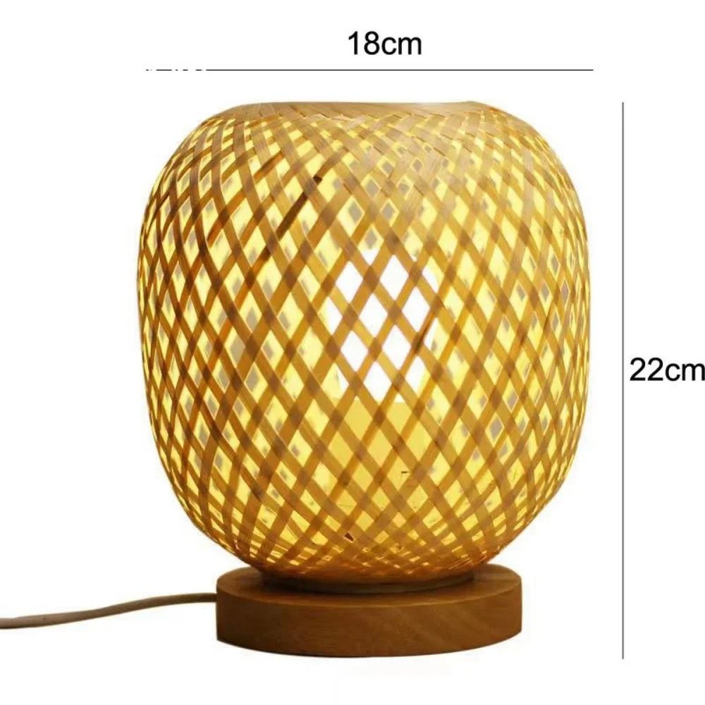 Adjustable Rattan Table Lamp with Bamboo Woven Shade Natural Bedside Light