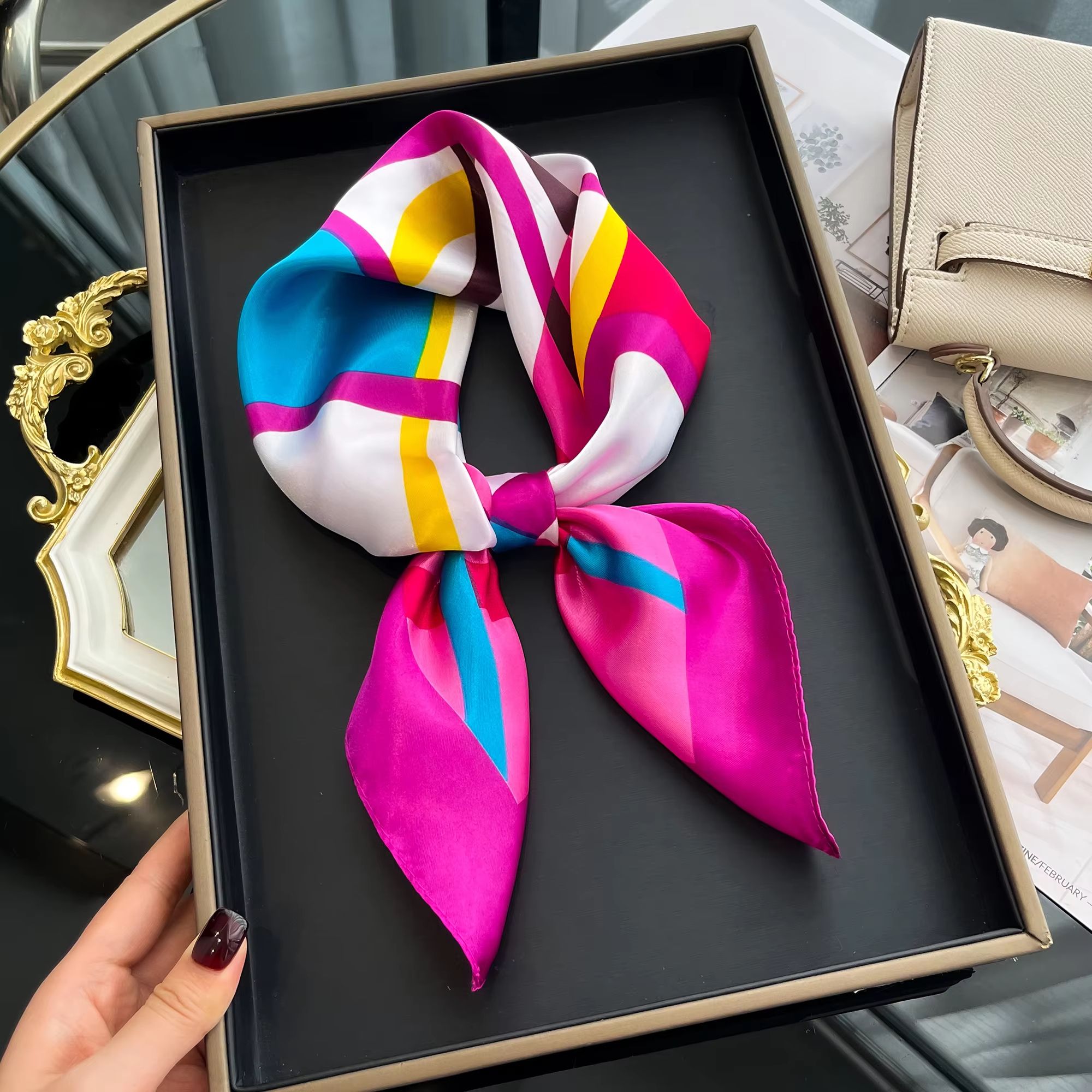 Luxury Square Satin Silk Scarf for Women Hair Hijab Neckerchief