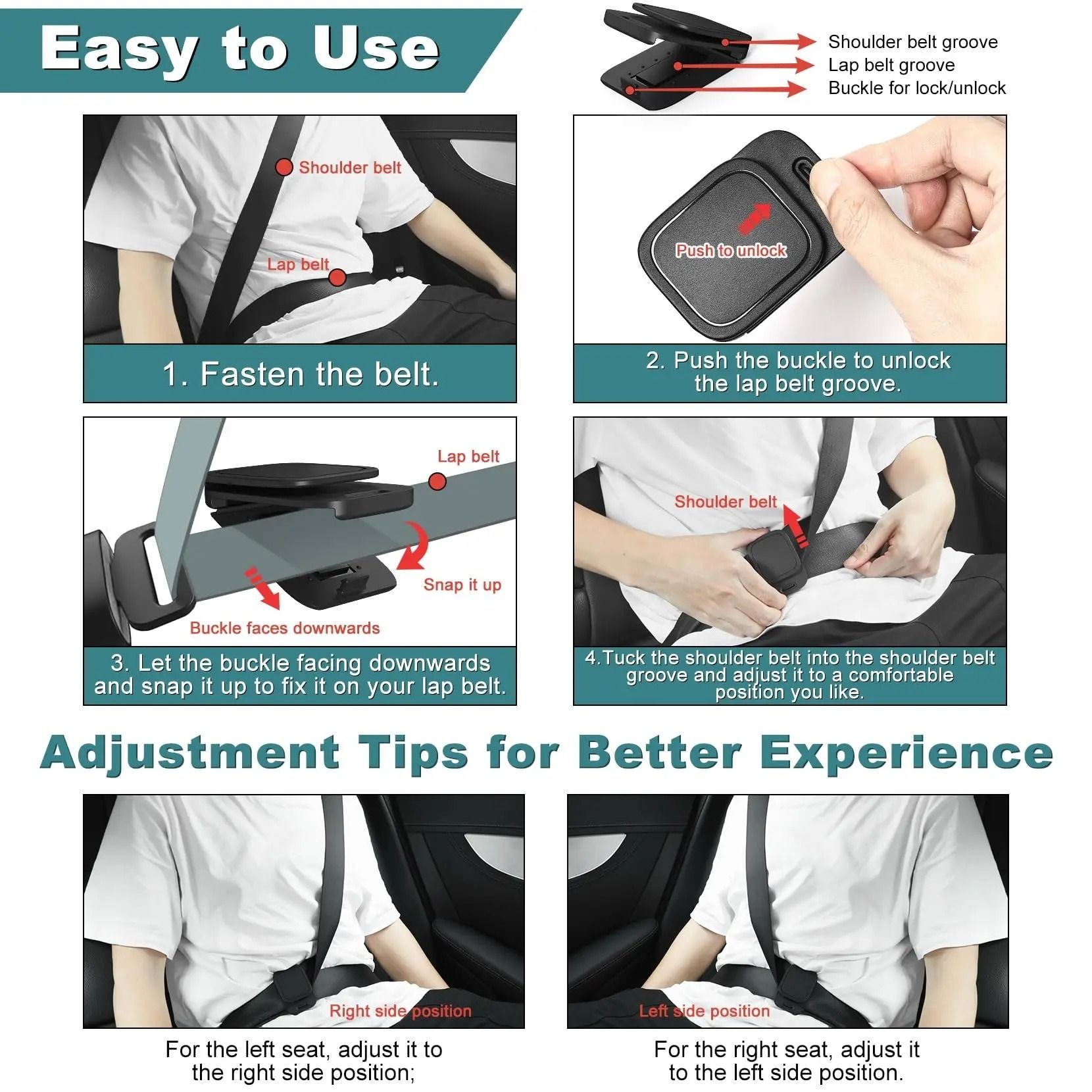 Car Seat Belt Adjuster Stopper Strap Clip Set 2 Pieces