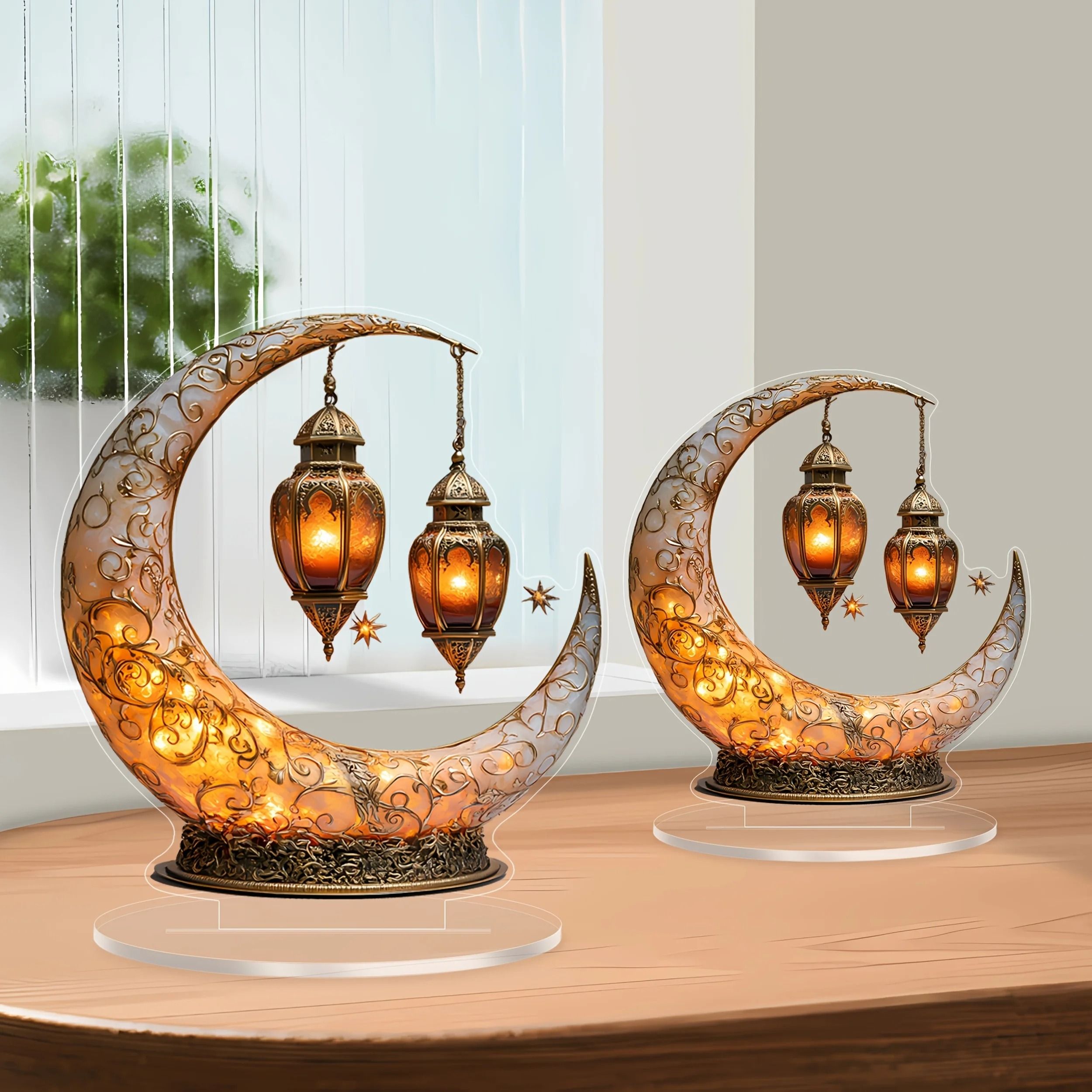 2D Celestial Moon & Stars Ornament – Minimalist Modern Desktop Decor for Home, Studio, & Office