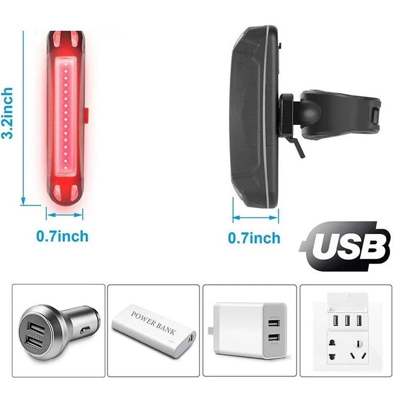 USB Rechargeable Bike Tail Light LED Bicycle Rear Safety Warning Lamp