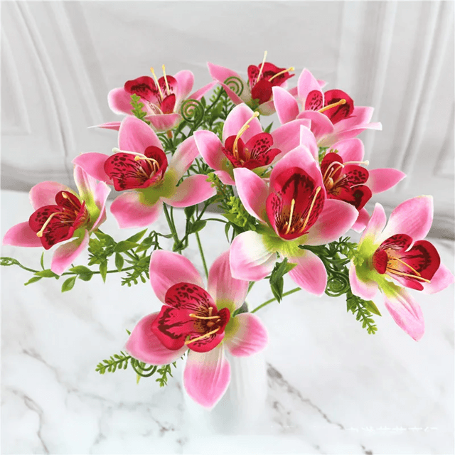 10-Piece Artificial Orchid Bouquet – White Silk Faux Flowers for Weddings, Home Decor, and DIY Arrangementsfaux wedding