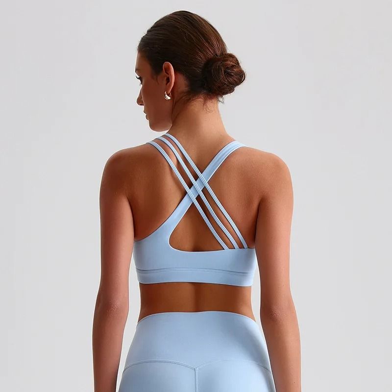Solid Color Cross Back High-Strength Fitness Bra | Comprehensive Training Sport Top