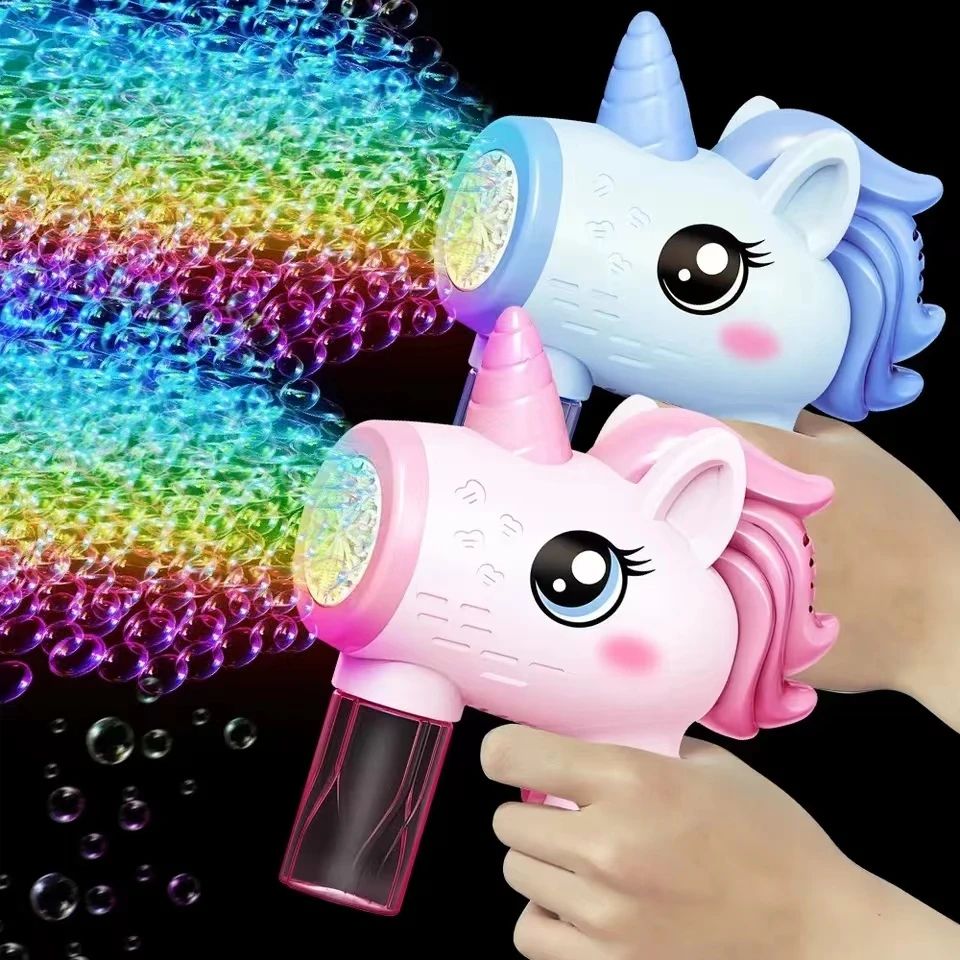 Unicorn Electric Bubble Gun with Lights – Automatic Bubble Machine for Kids Outdoor Parties